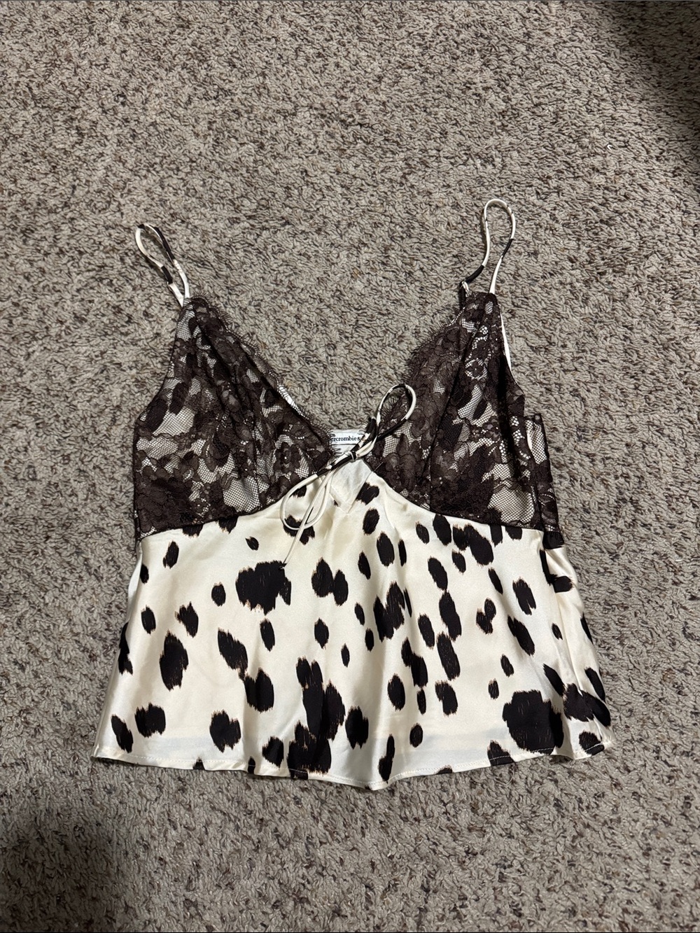 Abercrombie & Fitch Lace Trim Animal Print Satin Cami Top - Black & Cream